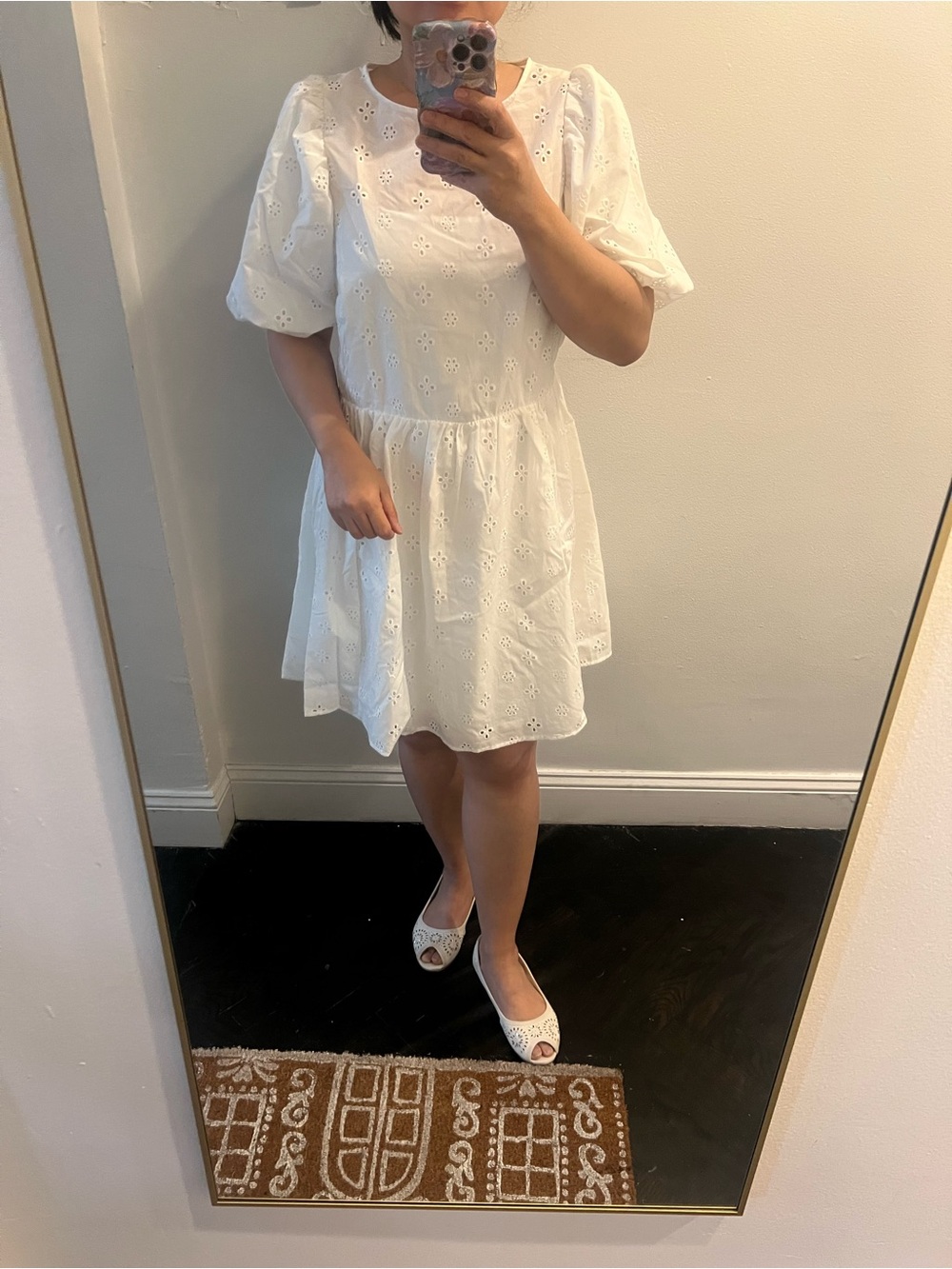 H&M White Eyelet Puff-Sleeve Dress for Girls